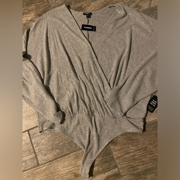 Express Tops - NWT Express Long Sleeve grey ribbed bodysuit  XL